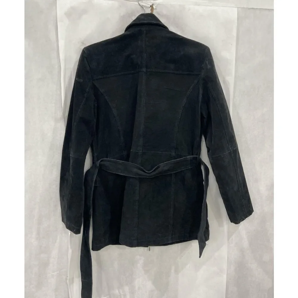 Helium London Black 100% Leather Jacket Collared Belted Full-Zip Coat, Sz Medium - Picture 4 of 13